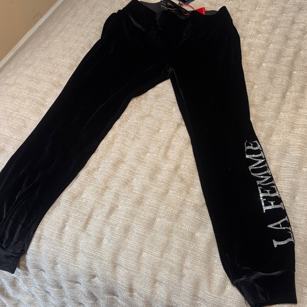 Philipp Plein Black Velour Leggings with Silver Logo